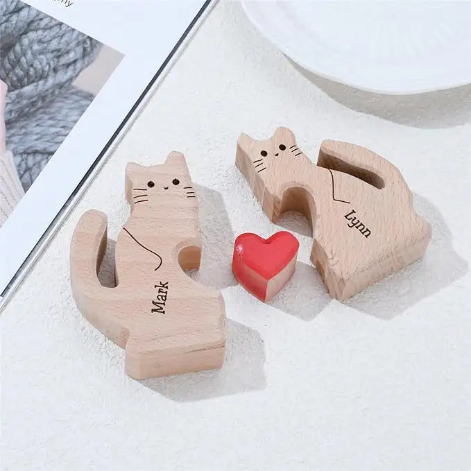 Rompecabezas de madera Tallas de madera decorativas artesanías gato familia conmemorar venta al por mayor Gran oferta DIY