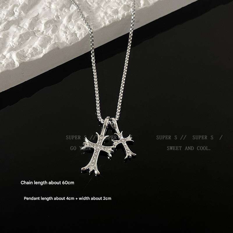 Collier Diamant Double Croix-Acier Titane