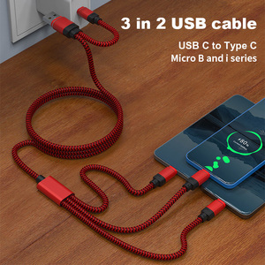 工厂新设计5合1 usb电缆制造商1.2m 2A双USB A USB C公到C型微型B快速充电电缆 - Product Image 3