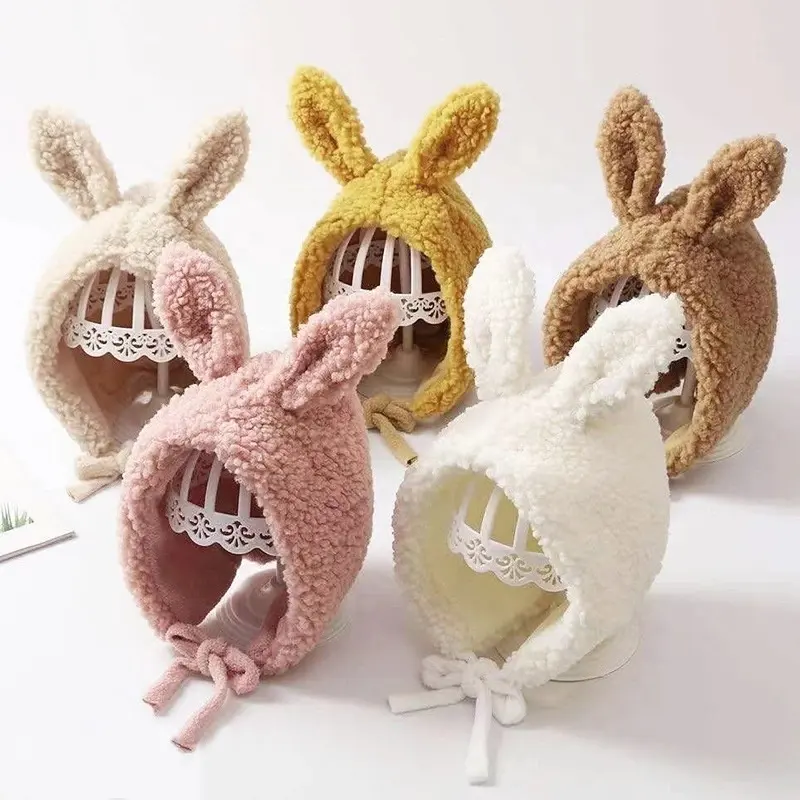 Cute Rabbit Ear Baby Hat Thicken Warm Baby Girls Beanie Lamb Wool Infant Toddler Bonnet