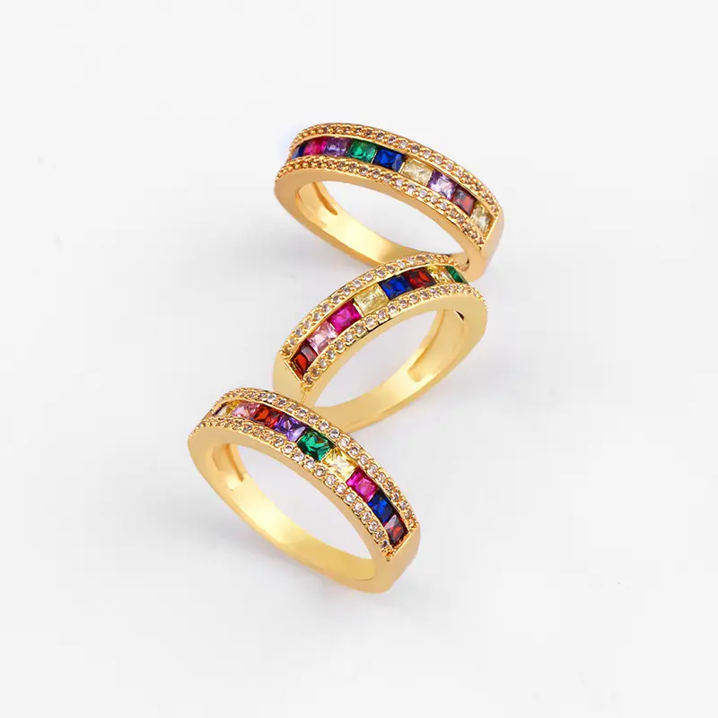 Eternity Stacking Rainbow Zircon Rings Pave CZ Baguette Band Ring