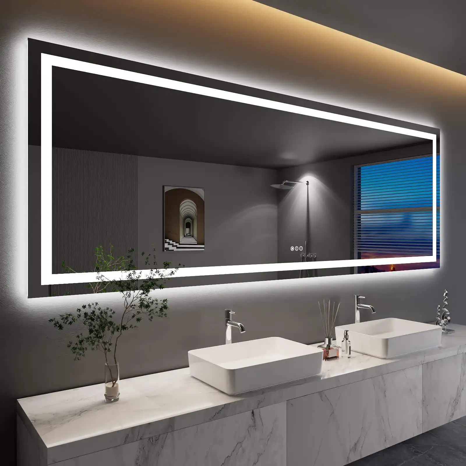 Sbrinatore impermeabile specchio illuminato grande rettangolo Smart Touch interruttore specchio bagno con LED