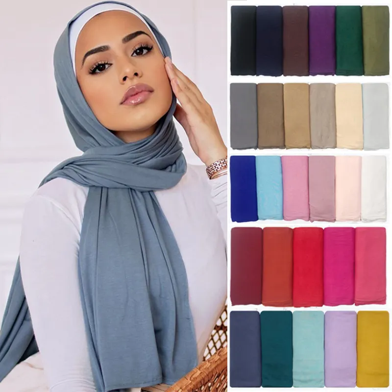 Fabbrica Stock Design tinta unita cotone mercerizzato modale morbido signore Hijab sciarpa Jersey di cotone 28 colori Hijab