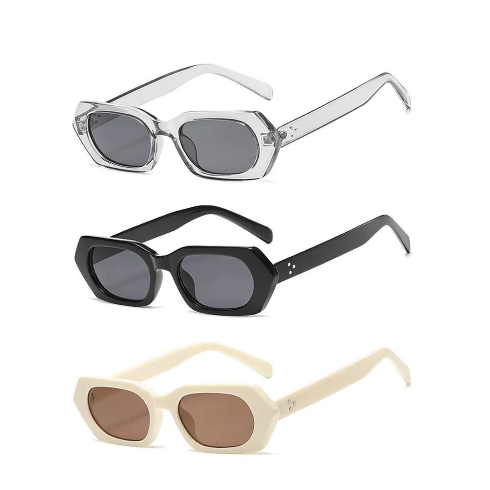 Luxury classic design irregular polygon shades sun glass temple rivet small frame latest trends sunglasses