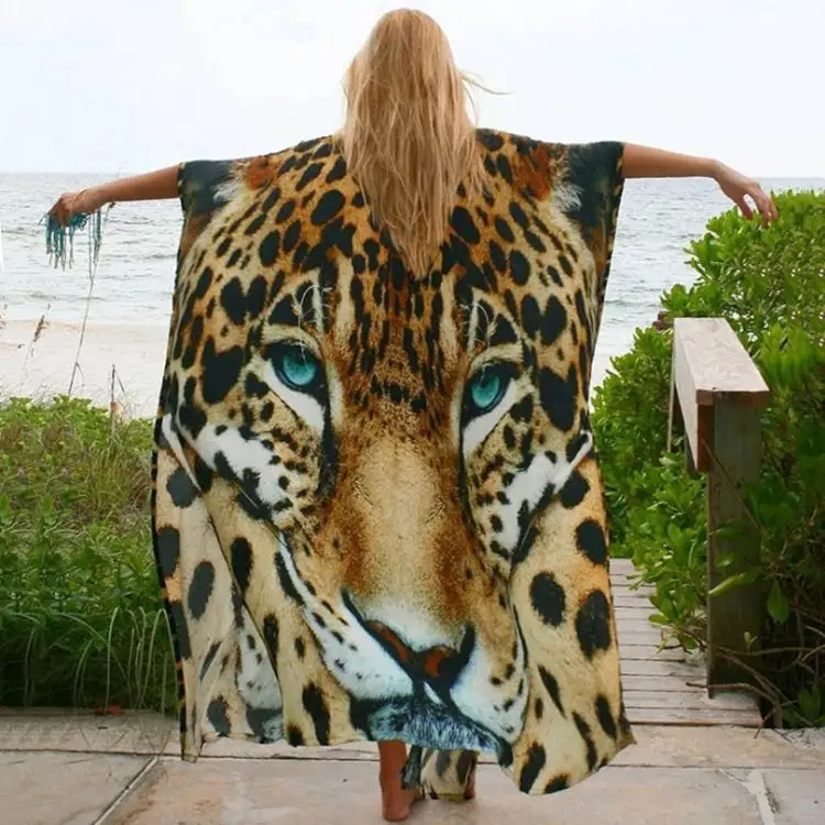 Casaco kimono feminino estampado de tigre, moda praia com estampa de tigre, para o verão