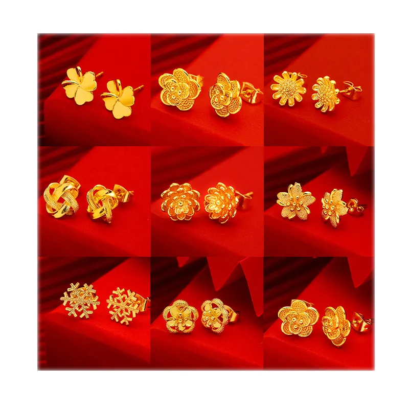 Brincos de luxo banhados a ouro 24k, brincos de aro de aço inoxidável, dourado, E-10218