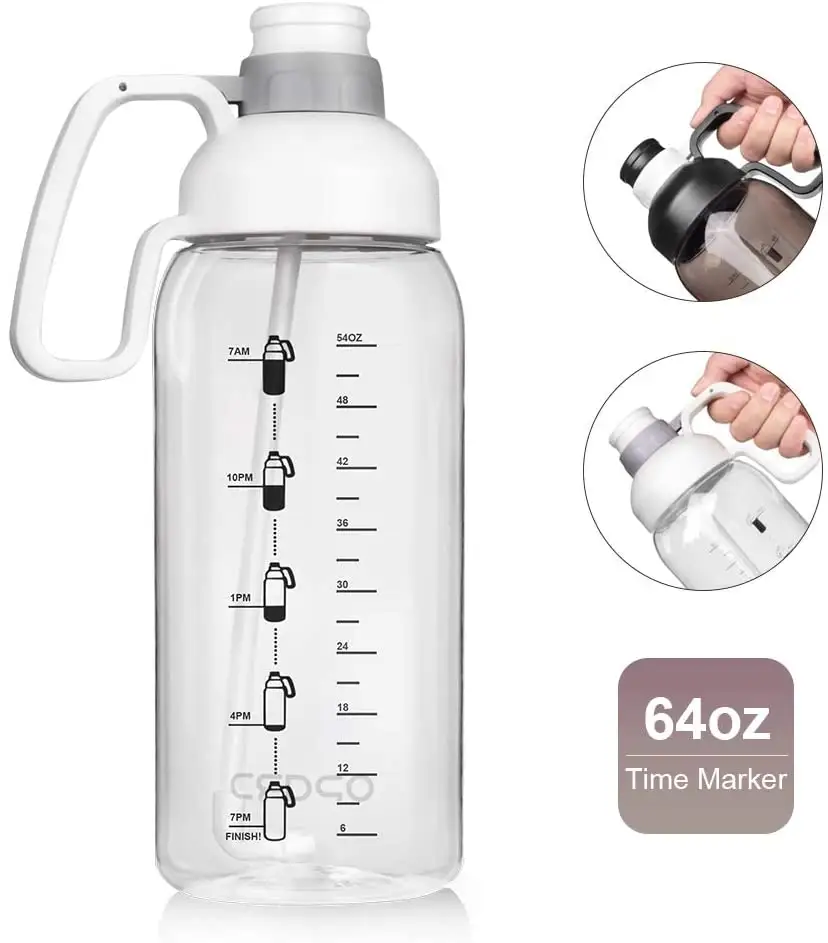 BPA Free Wieder verwendbarer motivierender Wasserkrug mit Stroh griff Sport 64 Unzen Gallone Wasser flasche mit Zeit markierung