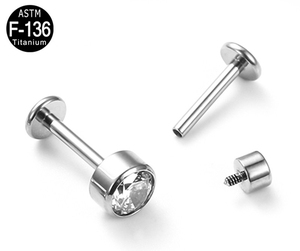 ASTM F136 titanyum içten dişli Labret çerçeve seti zirkon ve Opal üst takı Piercing dudak yüzük küpe - Product Image 2