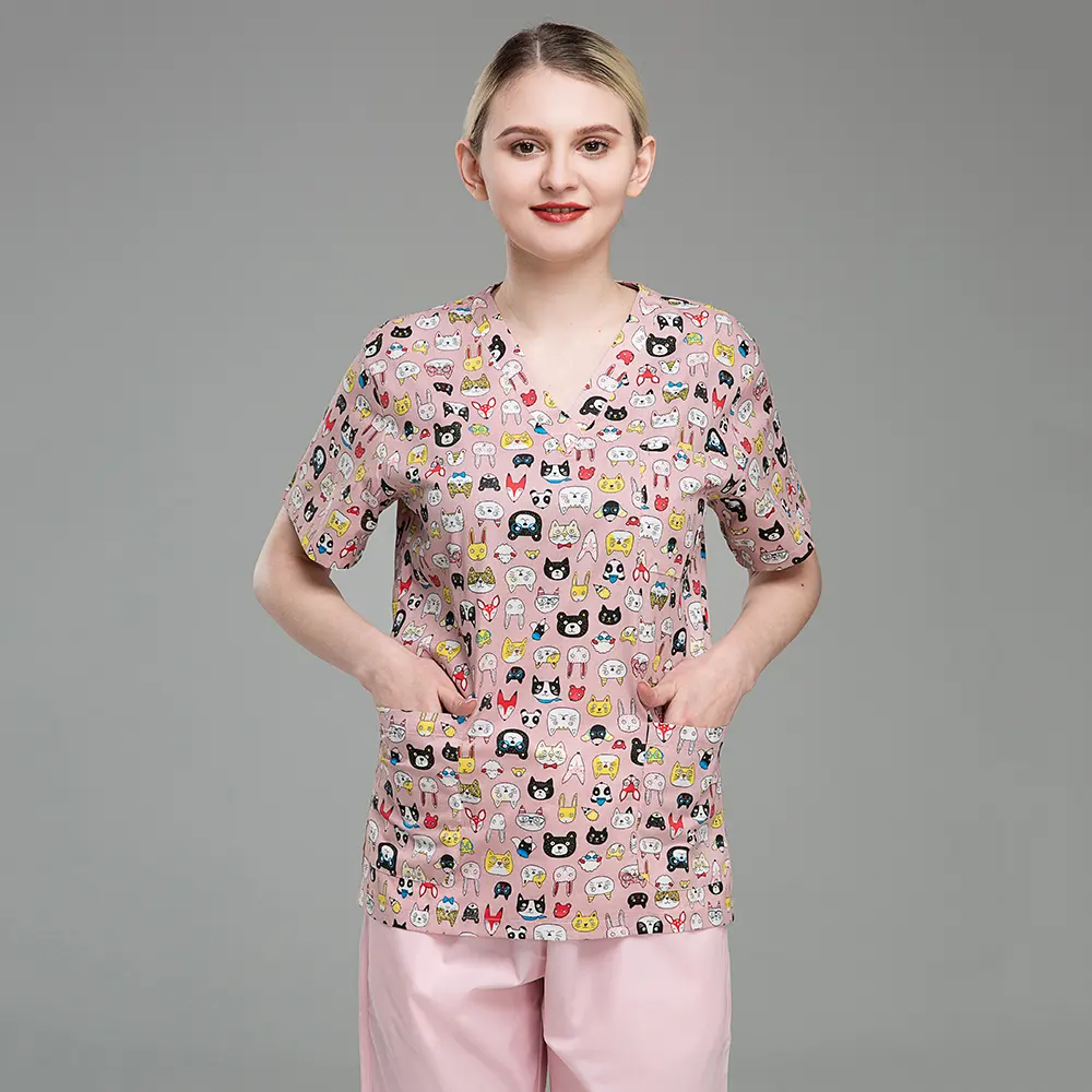 Uniforme de enfermagem médica personalizada, uniforme de médico para enfermagem, conjuntos de manga curta