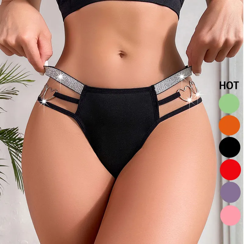 Cuecas sexy brilhantes para mulheres, cuecas personalizadas de fábrica OEM baratas para mulheres, anel de aço amoroso, calcinha respirável de 5 cores, corte alto