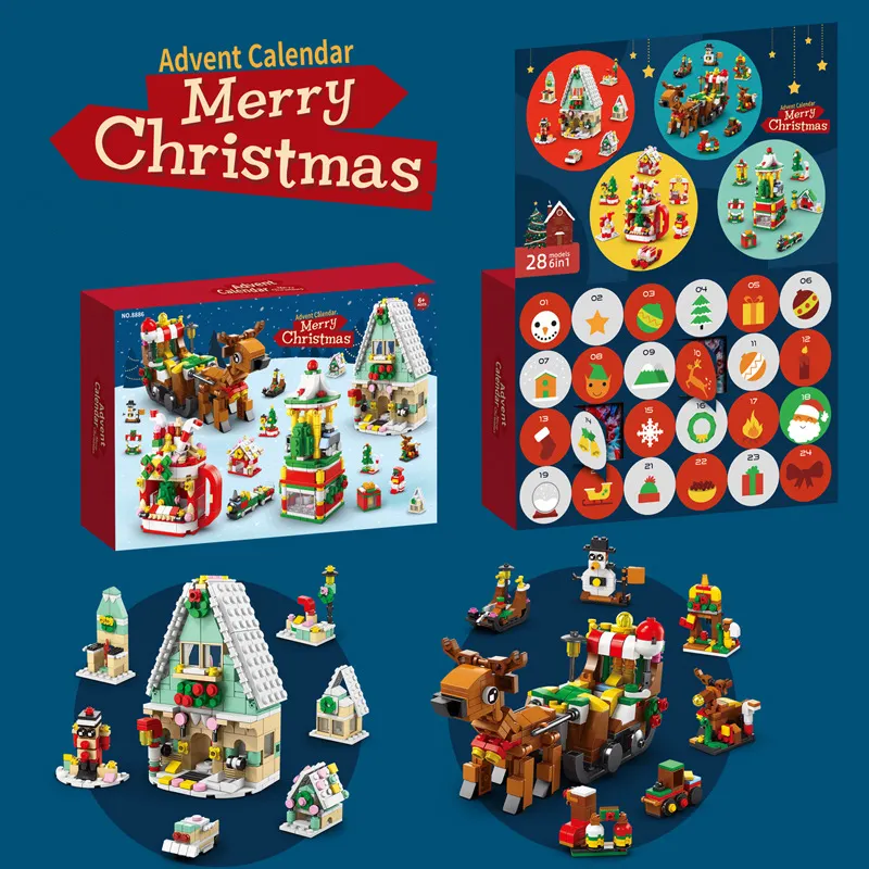 Blocos de construção Contagem regressiva Natal Calendário Advento Caixa Natal Quebra-cabeça Temático Brinquedos Calendário Blind Box Holiday Presentes