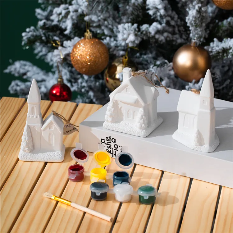 Wholesale nordic christmas gift item diy color art and craft ceramic plaster christmas decoration