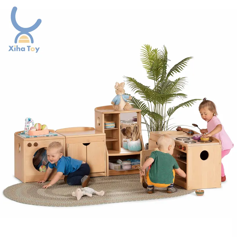 XIHA Kids Kitchen Play Set Pretend Toys gioco di ruolo in legno gioco di cucina mobili Montessori giocattolo per Montessori pannolini in età prescolare