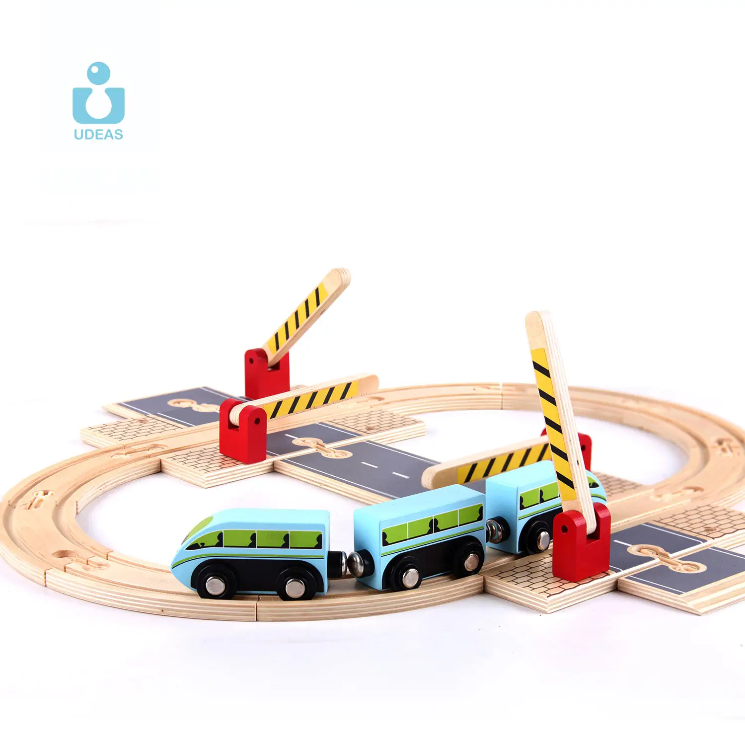 UDEAS शैक्षिक सीखने Diy रचनात्मक रेलवे खिलौने सड़क कार पटरियों लकड़ी ट्रेन ट्रैक सेट