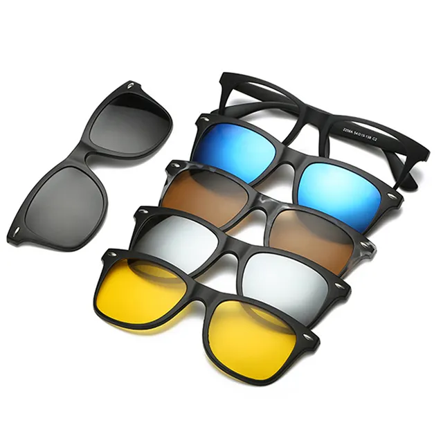 Dlc2208 óculos de sol polarizado espelhado, óculos de visão noturna, 5 em 1, lentes magnéticas para homens