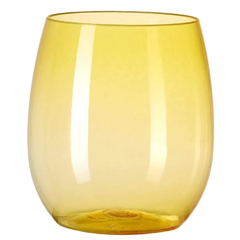 ハロウィーンの感謝祭やクリスマスに最適な12オンスの使い捨て透明黄色プラスチックステムレスワイングラス