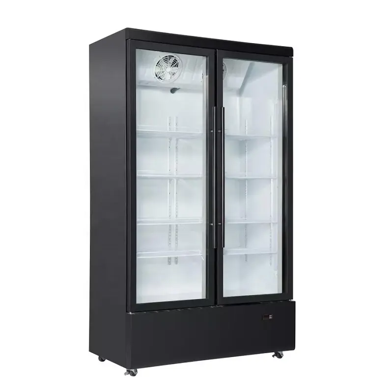 Commercial 2 glass door display showcase for fruit juice high quality display fridge for sale