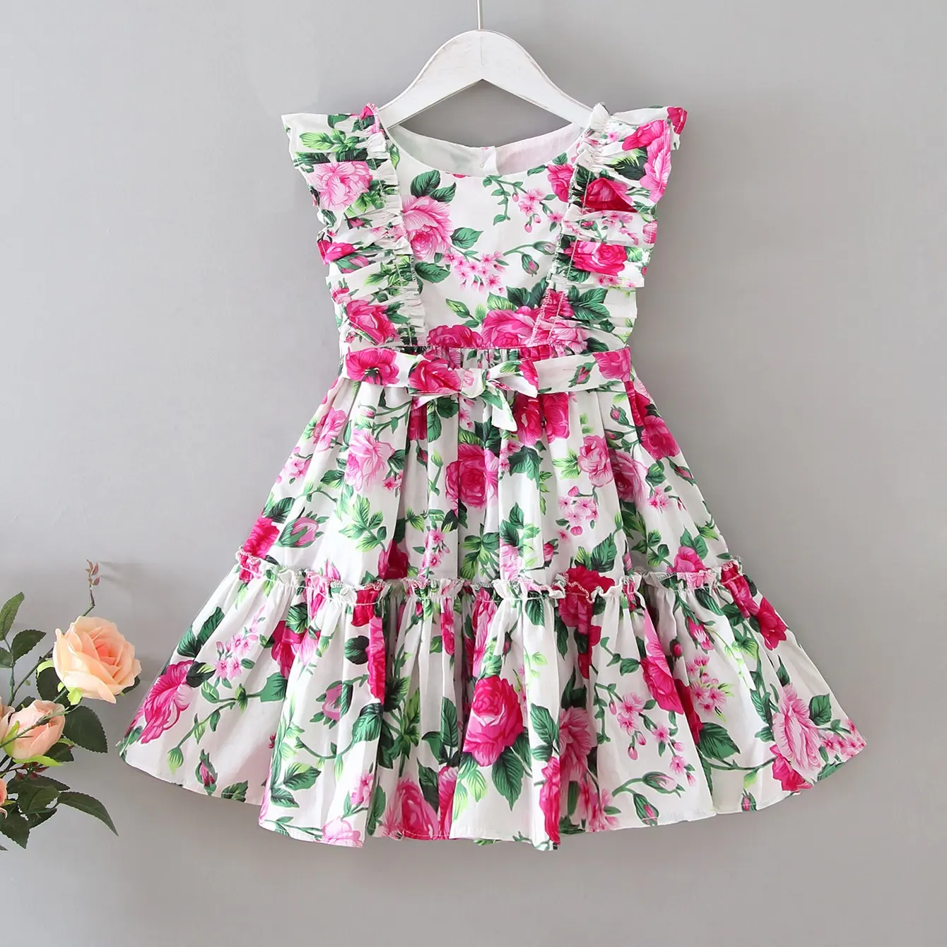 Novedad de verano 2023, vestido Floral a la moda para niñas, chaleco para niños, vestidos para niñas, ropa para niños, Verano