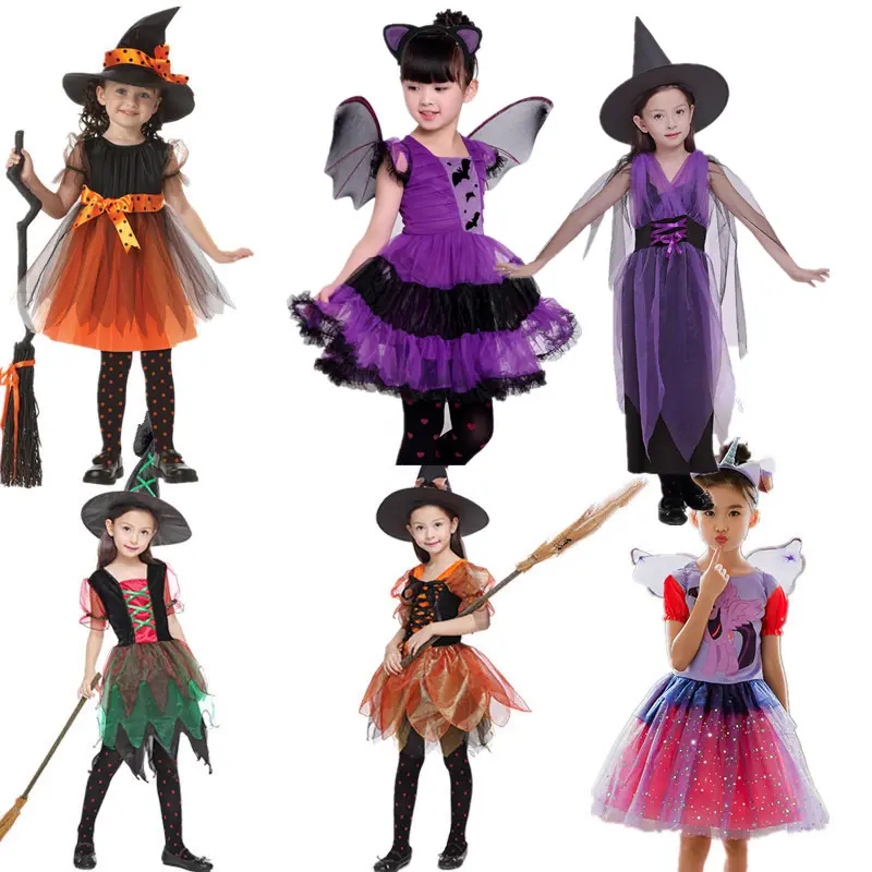 Disfraz de Halloween con sombrero o alas para niñas, disfraz de Halloween de bruja, Vampire, mago, Carnaval