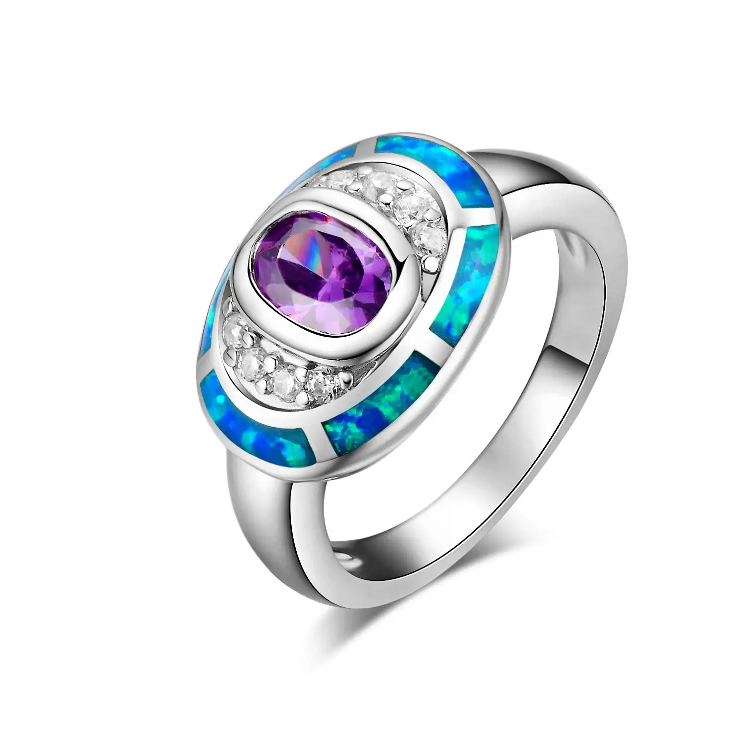 Bague personnalisée en opale de feu bleue, bagues en argent Sterling 925, bague en opale bleue incrustée