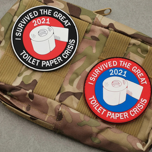 バッグハット用生地紙パターンパッチ2020年トイレットペーパーCRISISの素晴らしい丸い赤い刺繍面白いレターパッチを生き残りました - Product Image 2