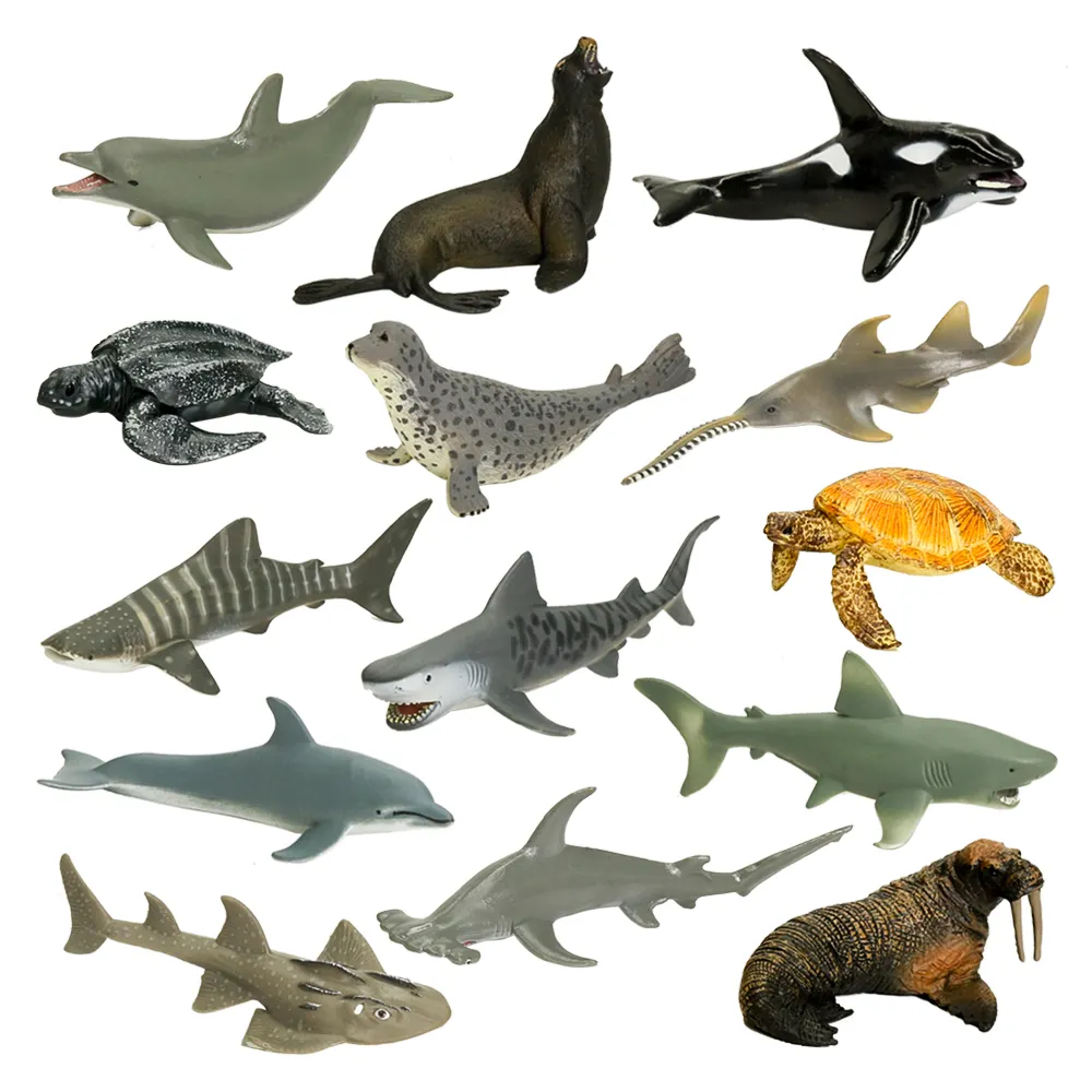 MU GROUP Haute simulation aquatique PVC solide océan profond requin tortue dauphin modèle plastique animal de la mer jouet ensemble