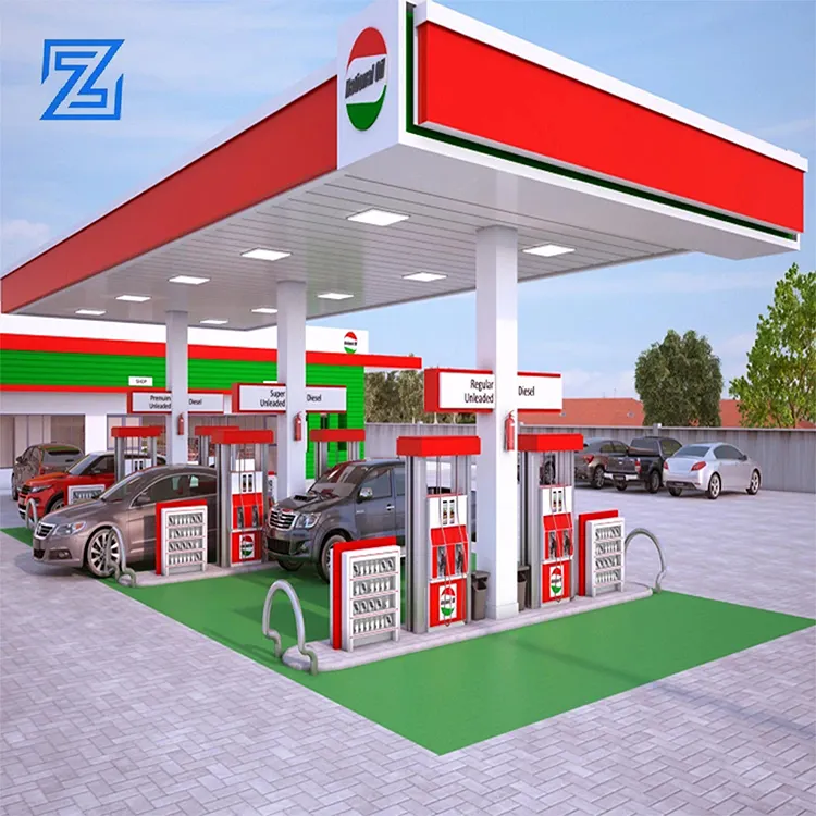 Mini stazione di benzina attrezzature di erogazione benzina in acciaio struttura portatile per mini stazione di servizio design led mini stazione di servizio