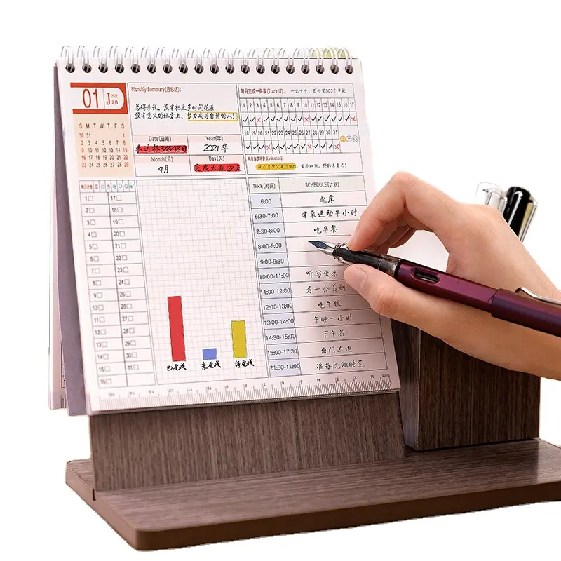 Stampa in fabbrica di note adesive Design gratuito calendario da tavolo in legno personalizzato con prezzo all'ingrosso