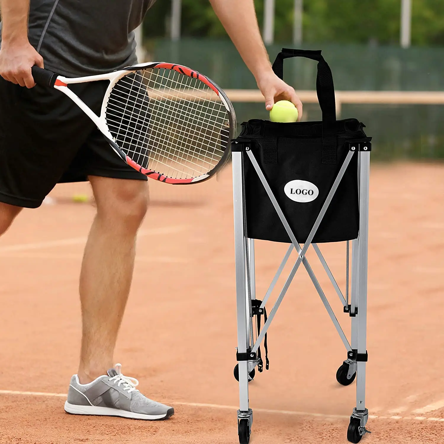 TC02A Tragbarer Tennisball-Trichter korb, leichter Tennisball wagen, Baseball-Tennisball-Caddy mit Rädern