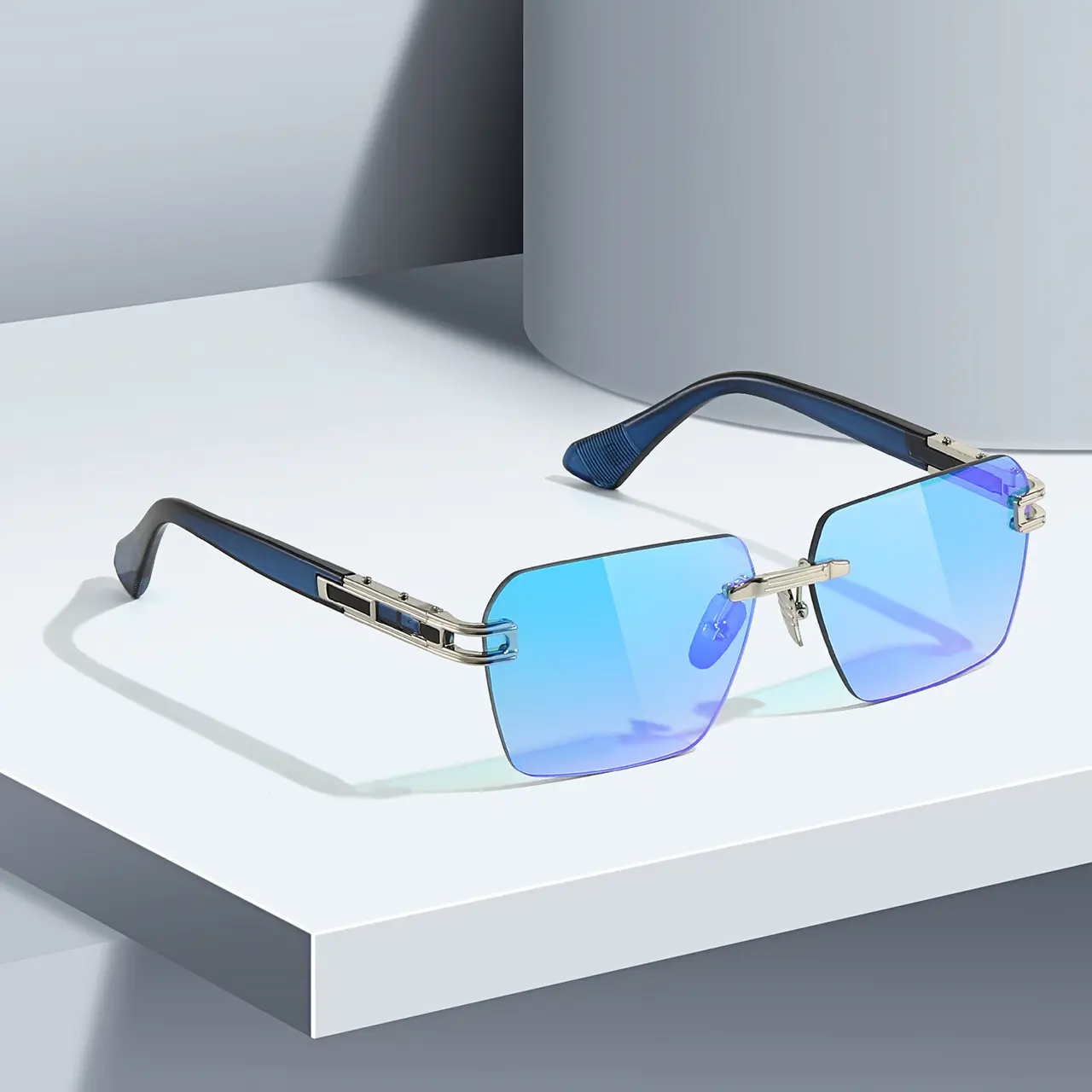 Großhandel Retro Square Cut Edge Randlose Sonnenbrille Metall Marke Luxus Coole Männer Frauen Sonnenbrille