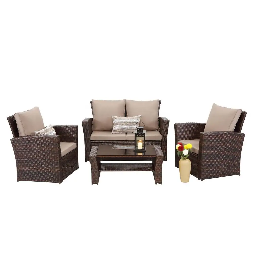 Открытый ротанга/Плетеная мебель для сада диван стальная рама сад комплекты для досуга, 4-местный диван-кровать