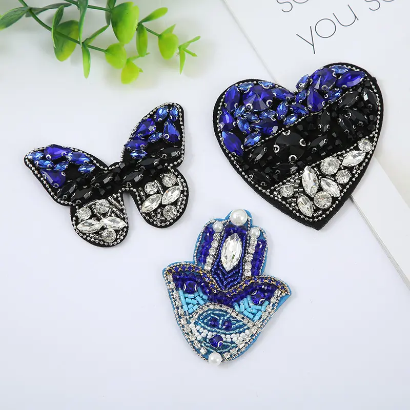 New Fashion Handmade beaded Diamond Rhinestone Applique hands love butterfly Badge Patch popular clothing shoes hats Accessories