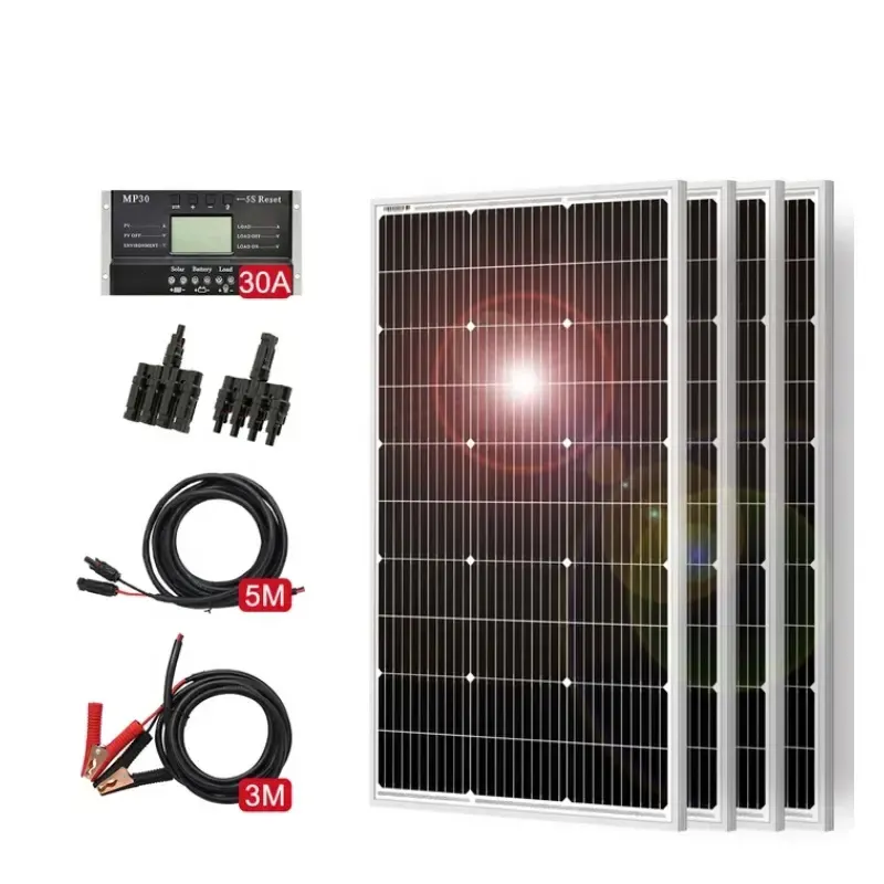 Stok USA DOKIO sistem Panel surya, 12V 100W/ 200W/ 400W tahan air dengan Inverter 30A untuk sistem surya pengontrol 12V-230V 1000W