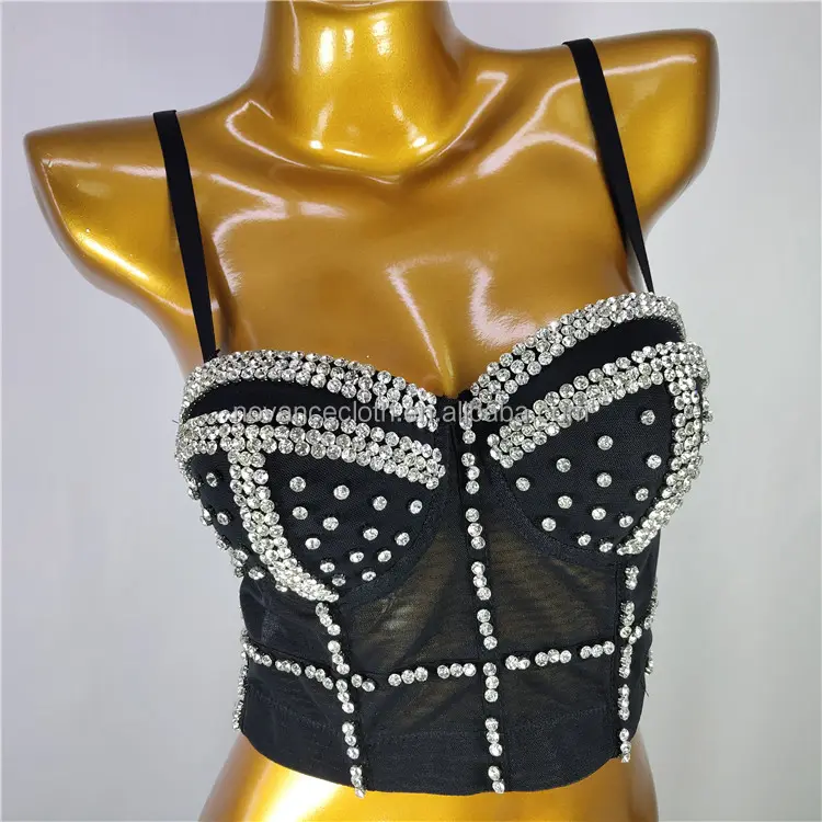 Novance corsetto Top Plus Size autunno Wear Ladies Custom Mesh strass Shinny Crop Top corsetto Bralets donna Slim Sexy Lingerie