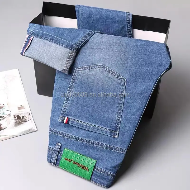 2024 automne nouvelle grande marque jean pour hommes ample droit élastique d'âge moyen taille haute affaires pantalons longs pour hommes