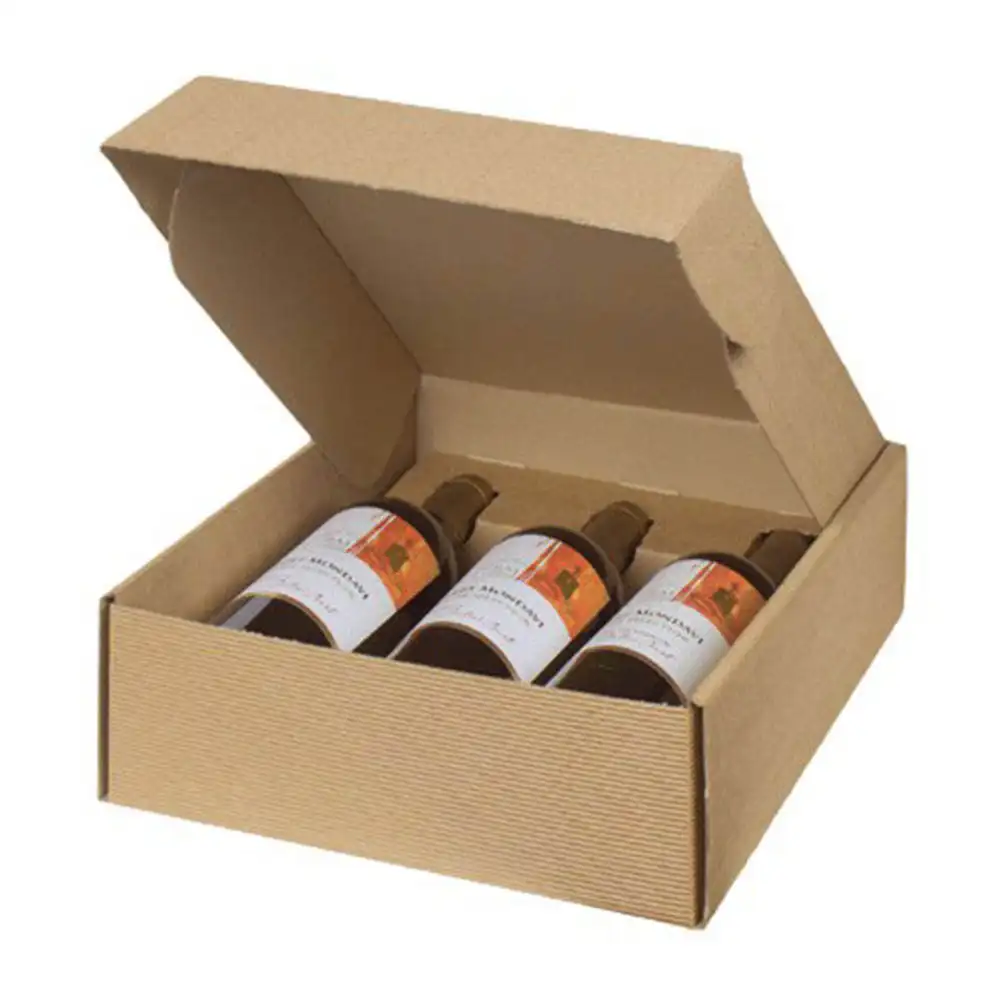 Embalaje de papel de cartón con logotipo privado OEM, caja de envío de 3 botellas de vino para logística