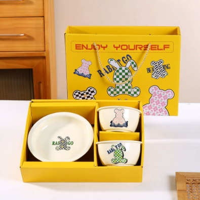 Jaune 2 bols 2 assiettes