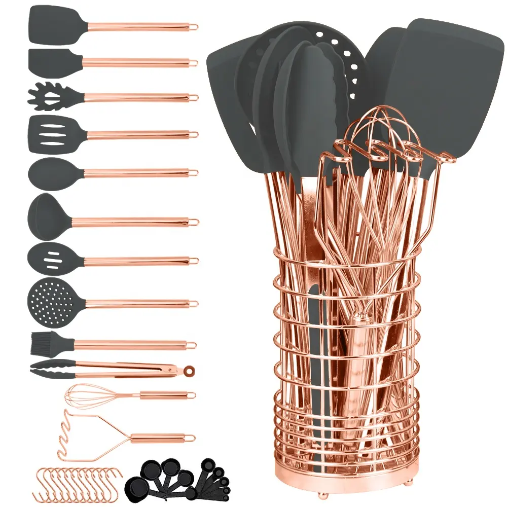 Modern aço inoxidável cozinha ferramentas conjunto silicone borracha colher espátula cozinhar utensílios cozinha conjunto silicone cozinha utensílios