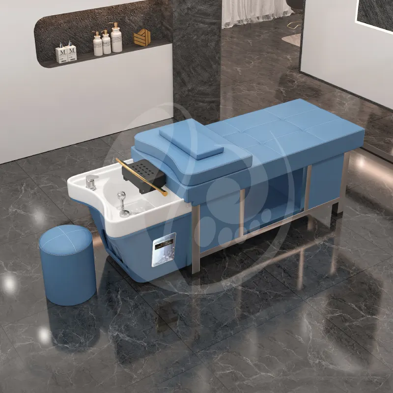 Lavabo à circulation d'eau indépendant personnalisable, lit bol à shampoing, lit de salon de coiffure électrique avec armoire de rangement