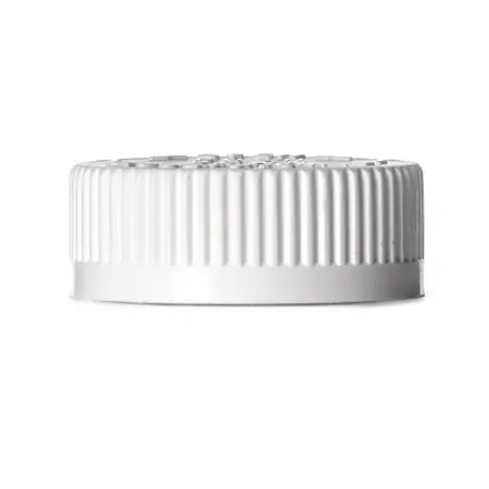 White PP 38-400 child-resistant cap with F-217 liner and printed pressure sensitive (PS) liner