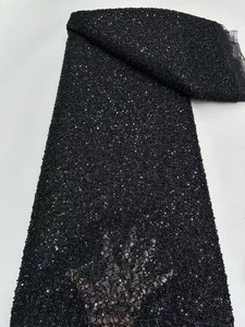 NI.AI Luxo Alta Qualidade Bela Malha Frisada Net Lace Bordado Lantejoulas Tecido De Renda Com Pérolas para Vestido De Noiva Materiais