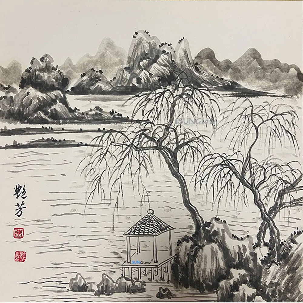 Pintura de tinta China artesanal, el mejor regalo, pintura tradicional China, paisaje de aguas y montañas, 2023