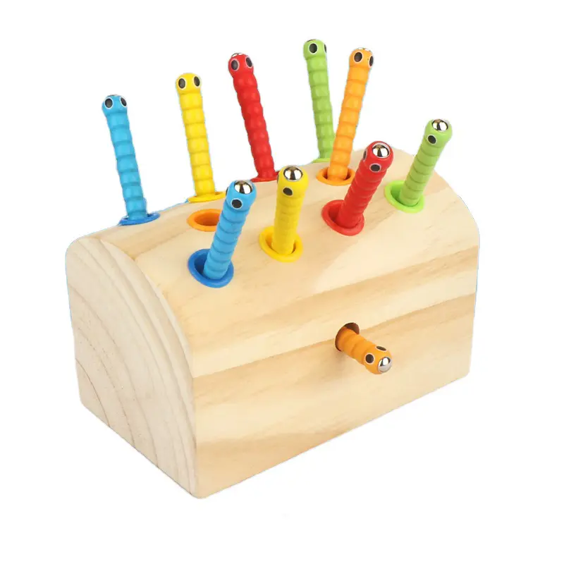 पदोन्नति नर्सरी लकड़ी बौद्धिक पकड़ कीड़ा खिलौने गर्म बिक्री पूर्वस्कूली मोंटेसरी लकड़ी के चुंबकीय खिलौने