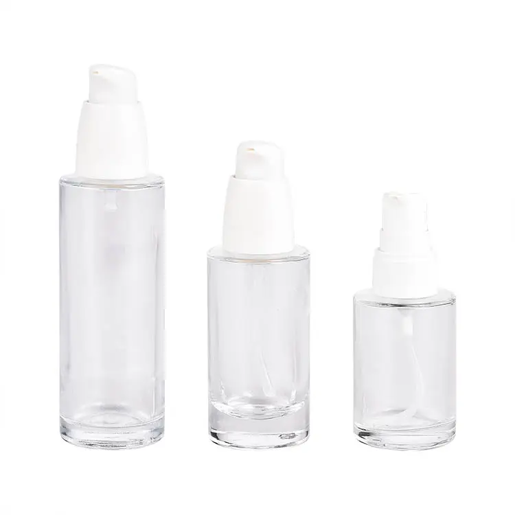 Vendita calda di vetro vuota liquido contenitore cosmetico/fondazione/bottiglia di lozione crema bottiglia di vetro con pompa di stampa cap