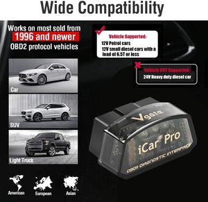 Vgate iCar专业无线车载诊断2扫描仪扫描工具OBDII汽车诊断工具代码阅读器故障检查引擎灯 - Product Image 3