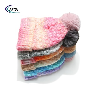 Herbst Winter New Warm Fur Ball Strick mütze Fleece gefüttert Verdickte Ohren Schutz hut Farbverlauf Tie-Dye Woll mütze - Product Image 2