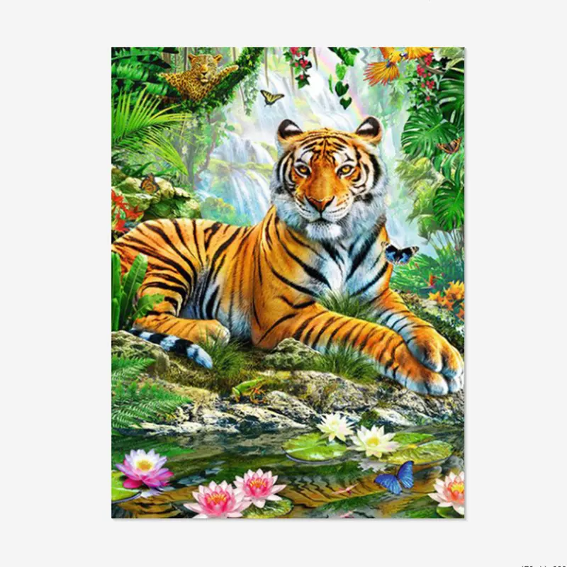 Decoración de pared taladro completo diamante pintura Lotus Tigre leopardo mariposa 5D hogar imagen DIY bordado fábrica OEM/ODM venta al por mayor