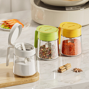 350ml Kitchen Airtight Round clear Glass Spice Seasoning <strong>Salt</strong> Pepper Storage Box Jar <strong>Set</strong> with Spoon - Product Image 2