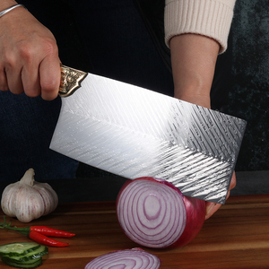 Dao Damascus 7 Inch Của Đức Thép Không Gỉ Dao Đầu Bếp Đồ Tể Trung Quốc Bộ Dao Cleaver Tay Cầm Bằng Gỗ Cho Thịt - Product Image 2