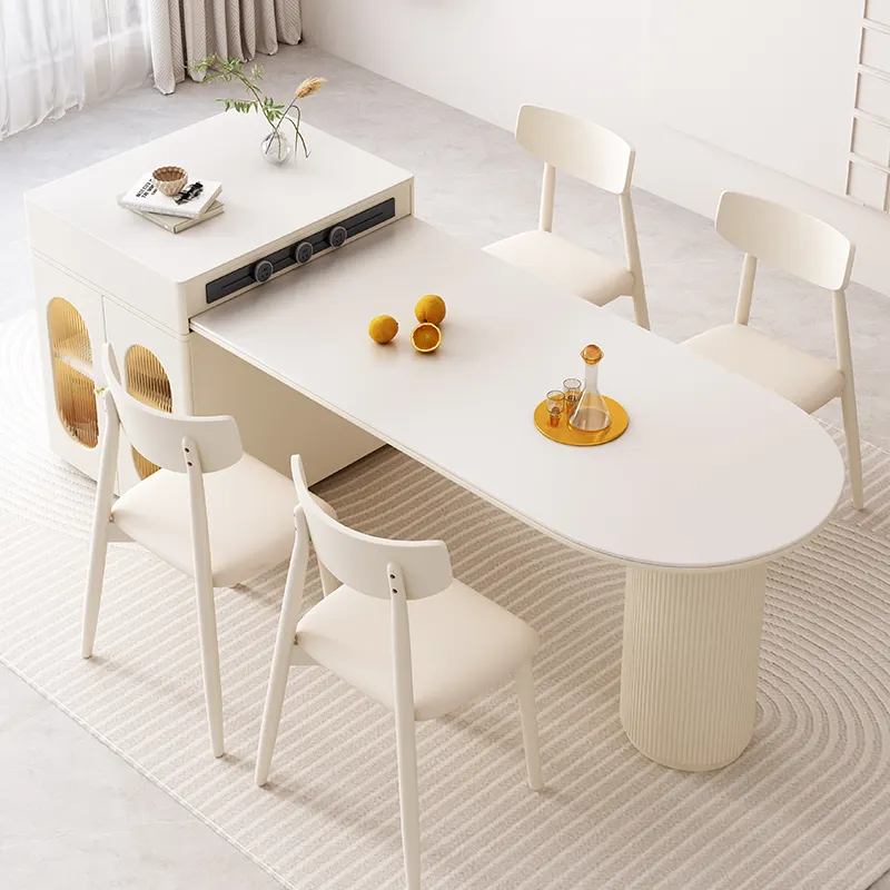 Luz luxo creme vento rocha placa retrátil ilha mesa integrada mesa de chá móvel casa ilha mesa